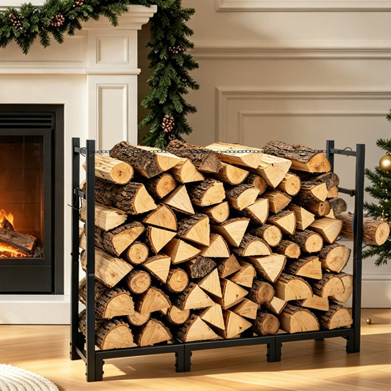 Support à bois pour l'intérieur et l'extérieur en métal noir