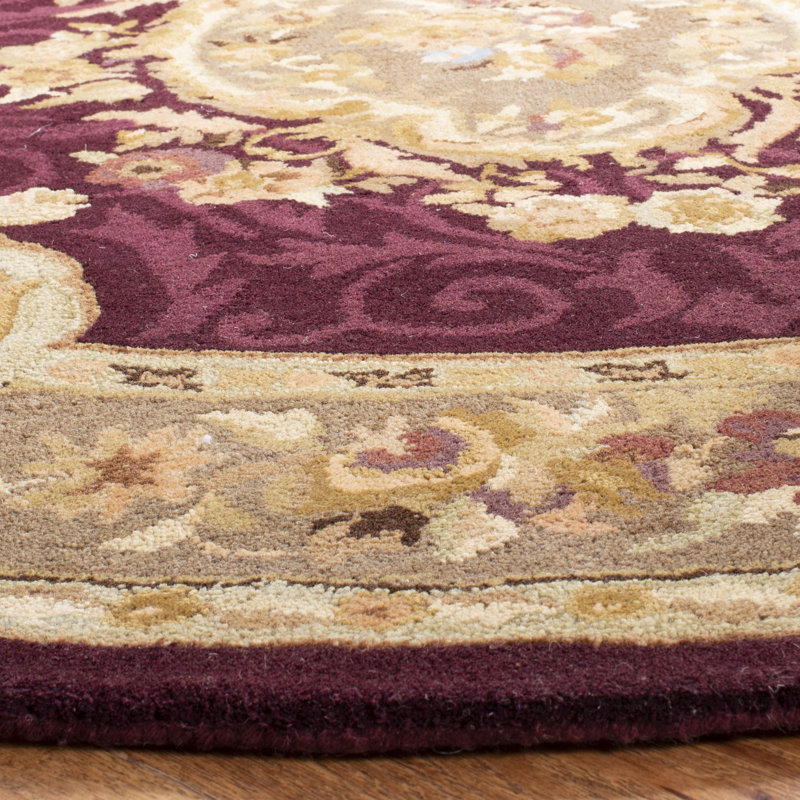 Tapis de zone rouge foncé en laine touffeté fait main oriental Bedgood, Rond 3 pi 6 po