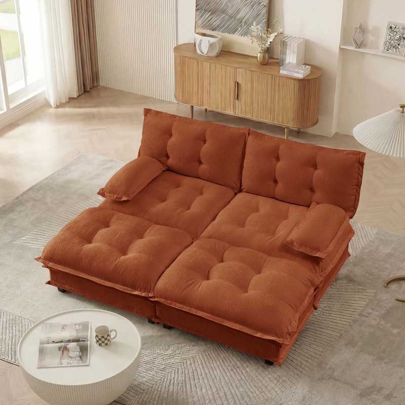 Canapé modulaire en tissu chenille respirant avec 2 repose-pieds, facile à assembler pour le confort du salon, Orange