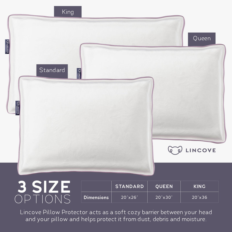 Lincove Cotton Sateen Pillow Protector - Zippered Cover for Pillows - 500 Thread Count Luxury, Queen