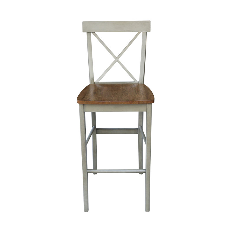 Tabouret de bar en bois massif Guzik, Tabouret de bar (siège d'une hauteur de 29 po), Hickory / pierre