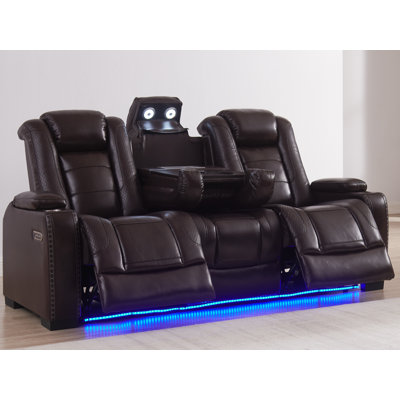 Canapé inclinable électrique 83,5 po en cuir respirant avec accoudoirs carrés avec lampes de lecture et table rabattable