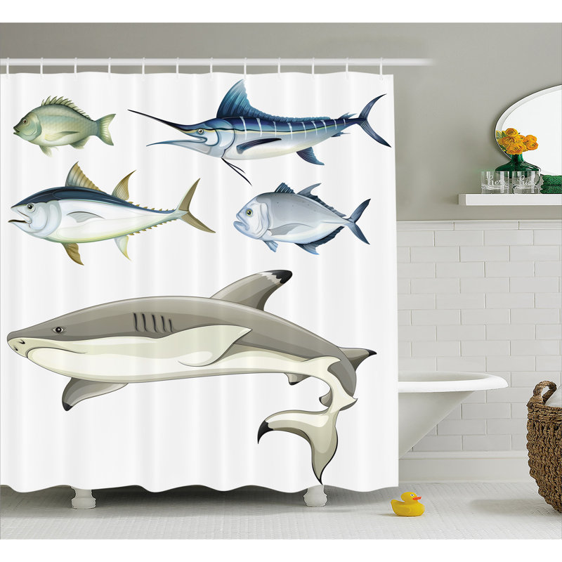 Ocean Shower Curtain with Hooks Included, 69" H x 70" W