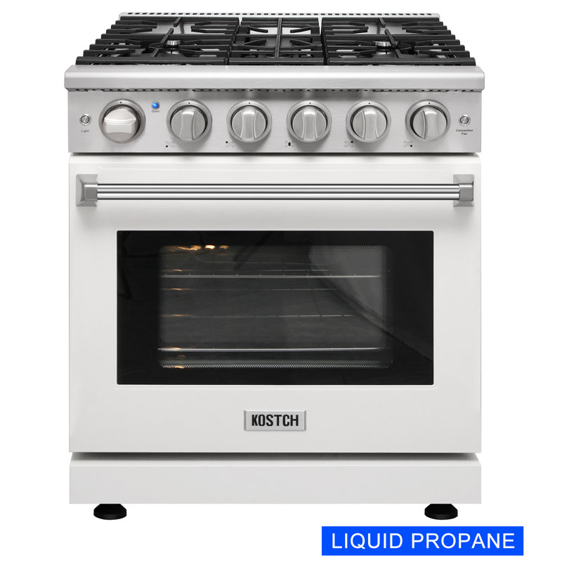 KOSTCH 30" 4.55 Cubic Feet Liquid Propane Free Standing Range, White