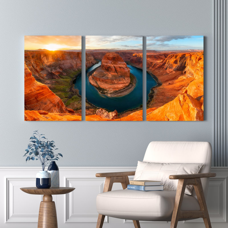 Ensemble de 3 toiles murales représentant un coucher de soleil à Horseshoe Bend, H 24 po x l 48 po