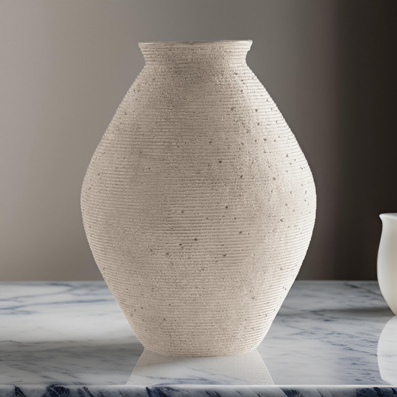 Elijaha Table Vase, 17" H x 13" W x 13" D, Antique Beige