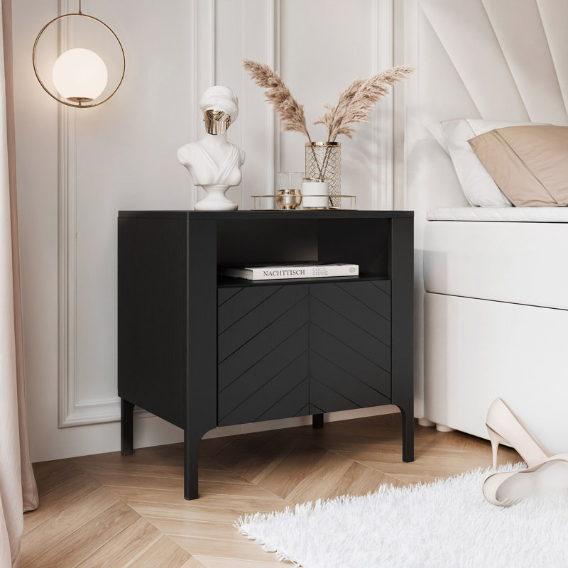 54cm W Manufactured Wood Bedside Table, BLACK