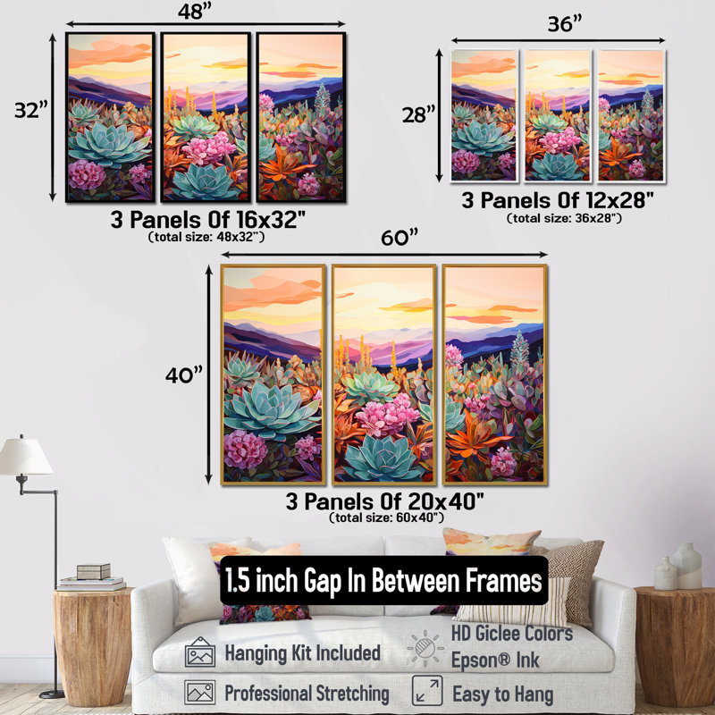Pilton - Succulent Wall Art, ensemble, H 32 po x l 48 po x P 1 po, Cadre flottant brun