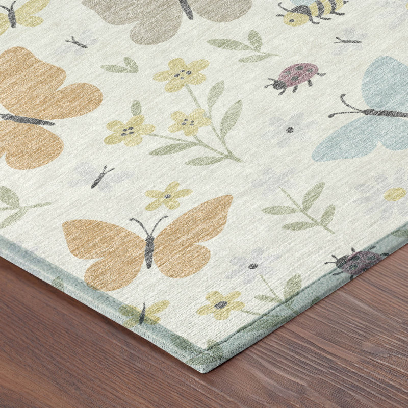 Machine Washable Indoor/Outdoor Chantille ACN2618 Kids Rug, Ivory, 5' x 7'6"
