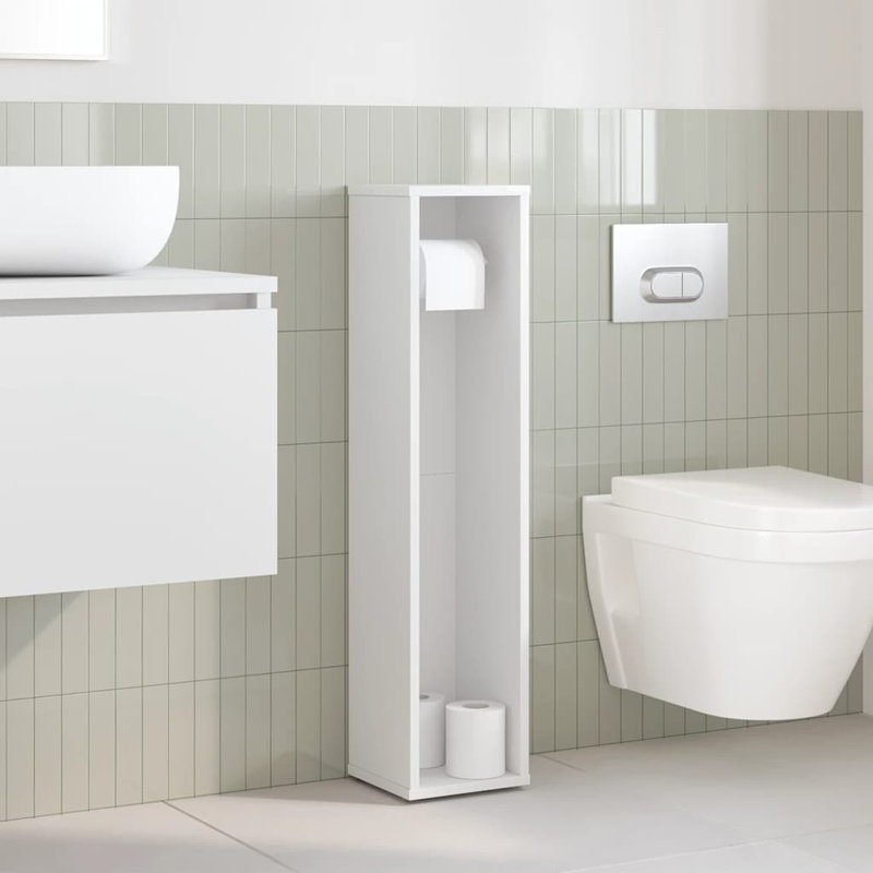 Bathroom Cabinet With Roll Holder 20.5X20x90 Cm, White