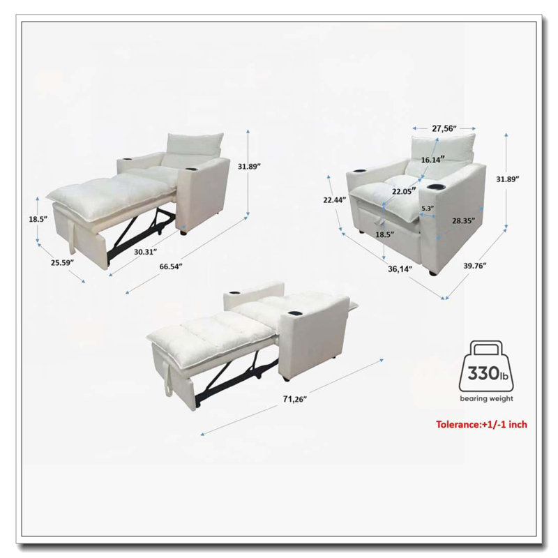 Fauteuil convertible en velours, Beige