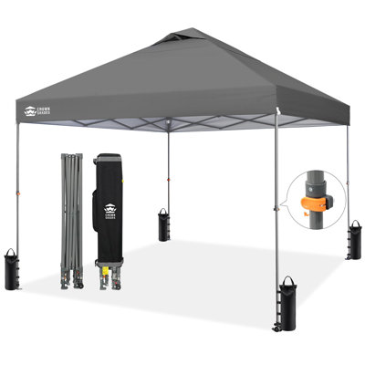 10 Ft. W x 10 Ft. D Pop Up Canopy Beach Tent with One Push Setup Grid Gray