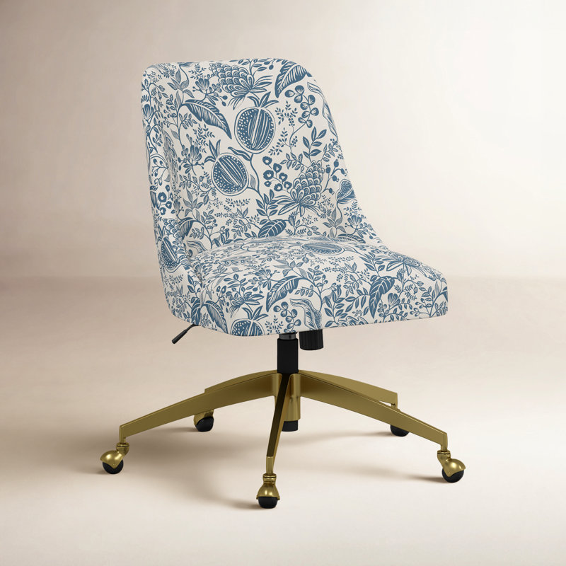 Chaise de bureau Brynn, Lin bleu et grenade RPC, Doré