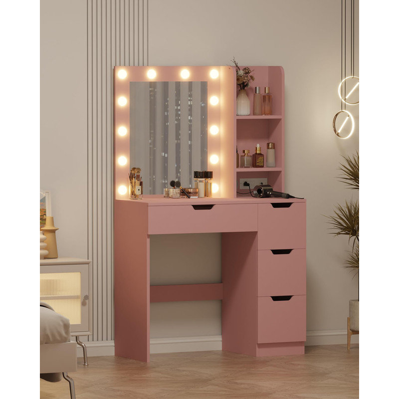 Meuble-lavabo avec miroir et lumières, Rose