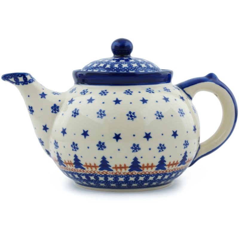 Polmedia Winter Snow 64oz. Floral Teapot
