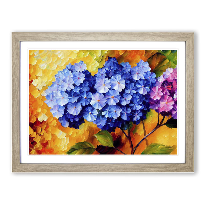 Hydrangea Flower Vol.2 - Single Picture Frame Painting, 46cm H x 64cm W x 2cm D, Oak