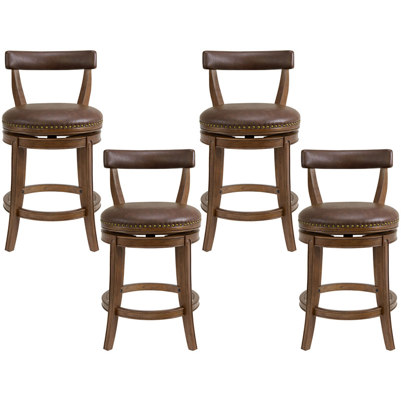  Tabouret de comptoir pivotant 26 po Ruxban, noyer et cuir brun, ensemble de 4, 4