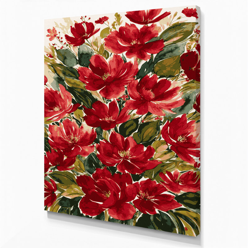 "Watercolor Floral", art mural sur toile rouge 30, H 20 po x l 30 po