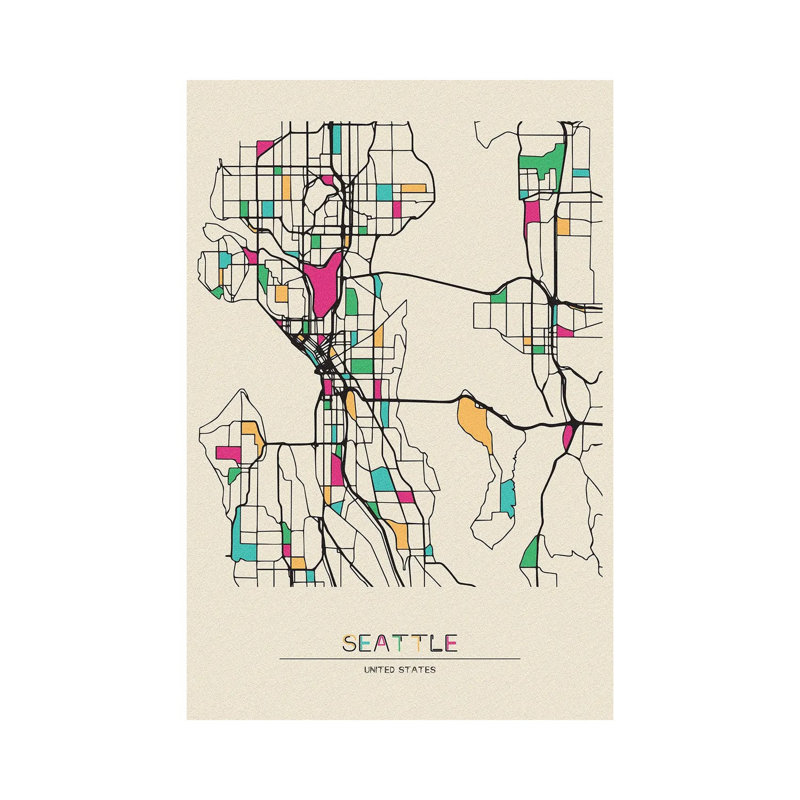 Seattle, Washington Map by Ayse Deniz Akerman - Wrapped Canvas Gallery-Wrapped Canvas Giclée, 30.48 cm H x 45.72 cm W