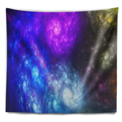 Tapisserie galaxies amas stellaires pivotant en couleurs fractales abstraites