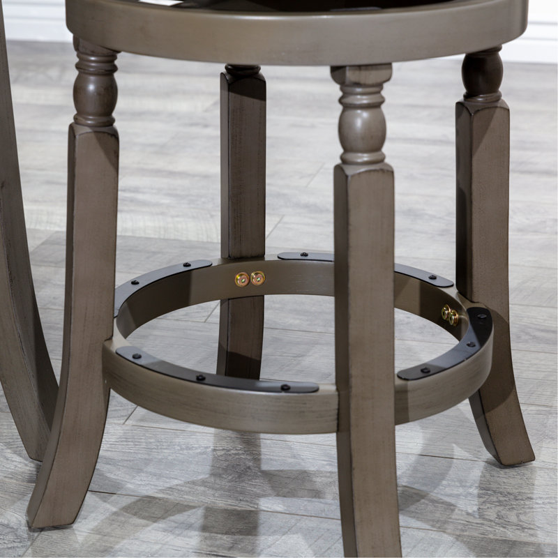 Tabouret de comptoir 24 po, finition gris patiné, assise en tissu gris anthracite