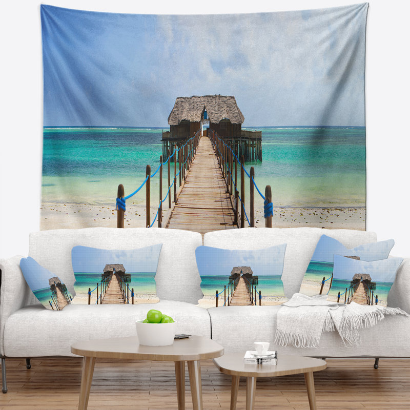 Tapisserie exotique en bois à la jetée de l'île de Zanzibar, H 50 po x l 60 po