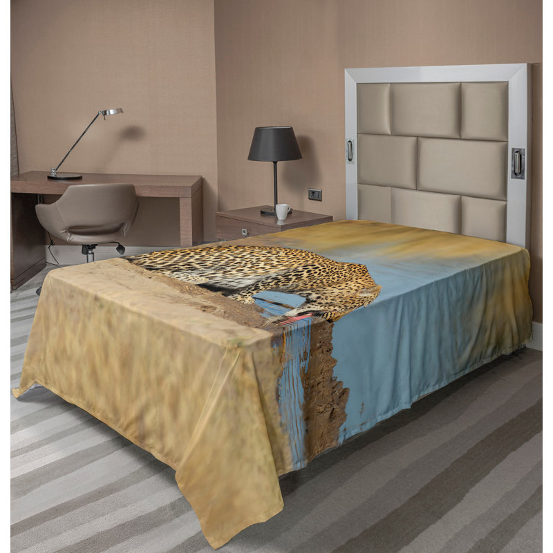 Ambesonne Animal Top Flat Sheet Leopard in Savannah Print Twin Pale Brown, Drap plat pour lit simple