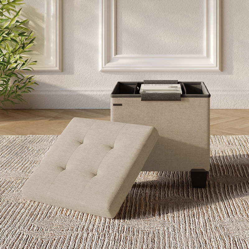 Banc de rangement avec repose-pieds Vérrant, 15"H x 15"W x 15"D, Cream