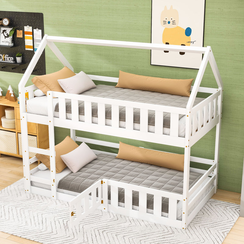 Lit simple superposé simple en bois avec échelle, Blanc