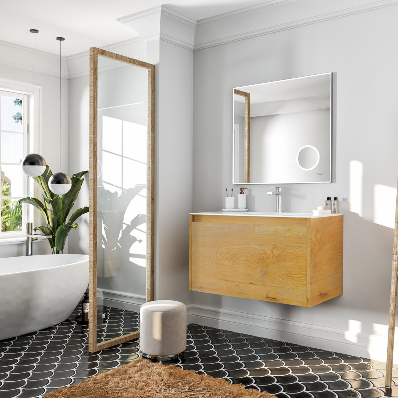 Madeira 36" Oak Wall Mount Vanity with White Acrylic Sink