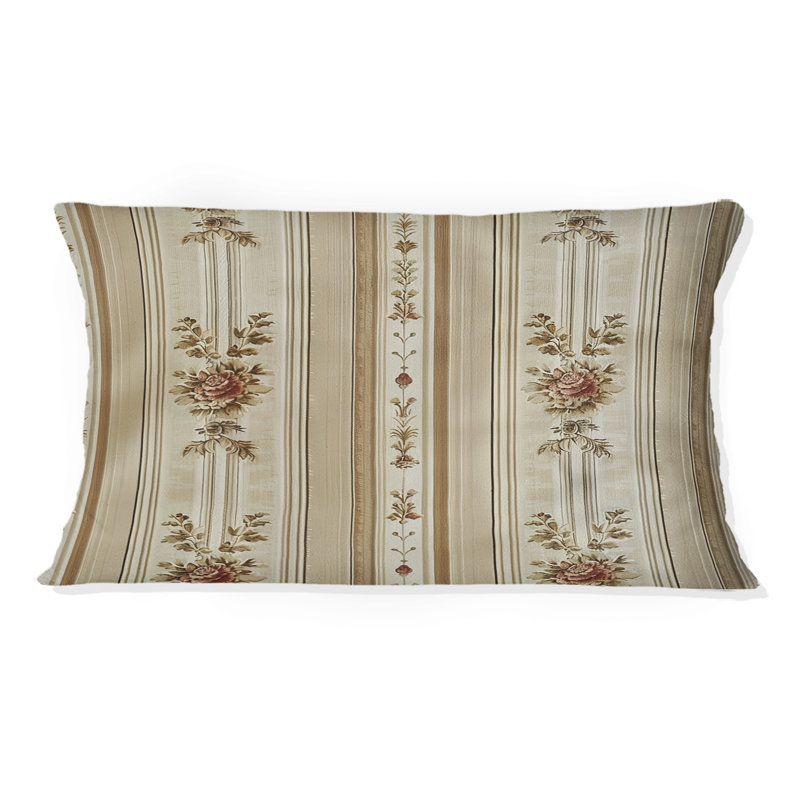 Coussin lombaire beige à motif de fines rayures blanches II