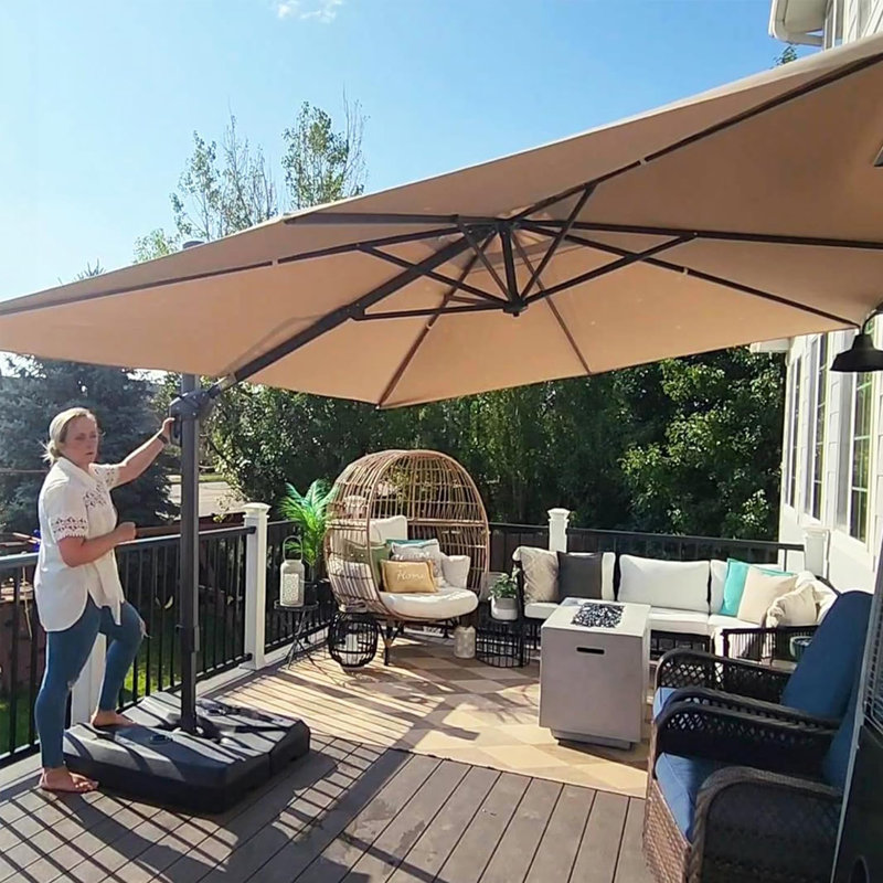 156'' x 120'' Rectangular Cantilever Umbrella with Base and Fade Resistance Recycled Fabric, Ash Mocha