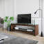 Meuble télé moderne, couleur noyer, 55,1 po x 17,7 po x 15,7 po | 100% bois de pin massif, épaisseur 8 mm, cadre 100% verre trempé | Comprend plusieurs tablettes, conception murale | Solution de divertissement à la maison élégante et fonctionnelle-1864944268