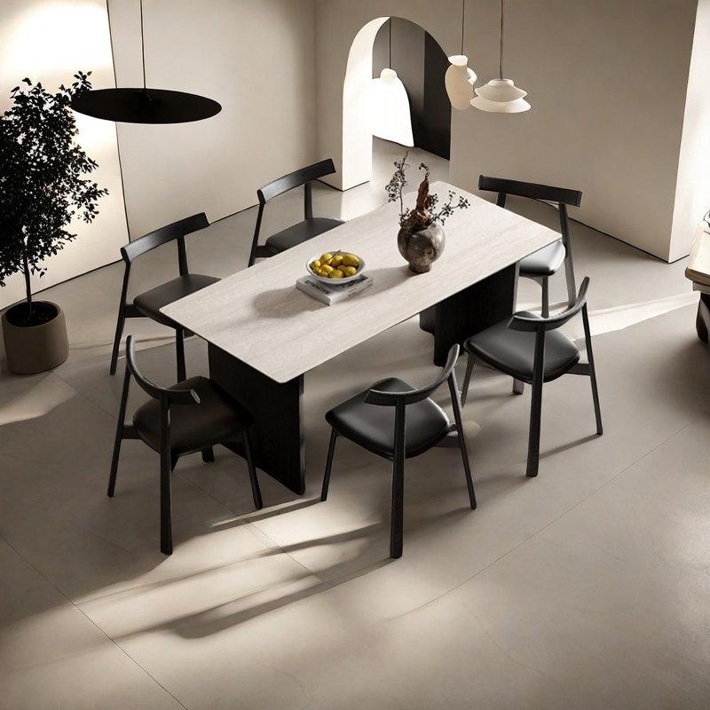 Simple Table And Chairs In Ancient Style 6 - Person Double Pedestal Dining Set, 29.5"H x 62.9"L x 31.4"W