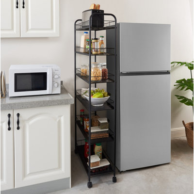 Chariot de rangement à roulettes 6 niveaux, unité de rangement mobile en fil métallique avec roues et paniers, support de rangement étroit multifonctionnel pour la cuisine, la salle de bain, le bureau et la buanderie