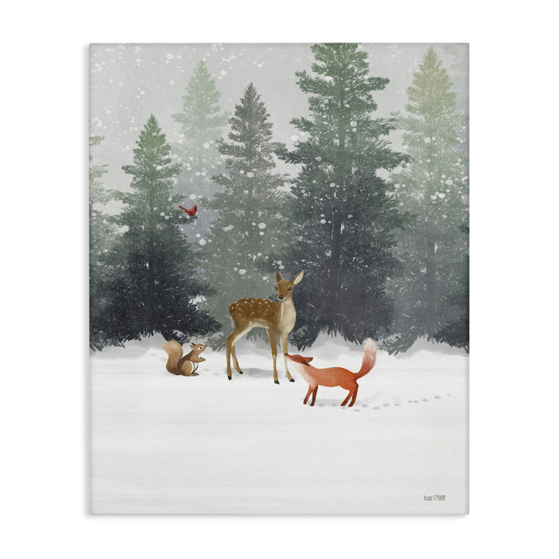 «Winter Season Forest Animals Fox Deer Squirrel» par House Fenway - impression d'art graphique, H 48 po x l 36 po