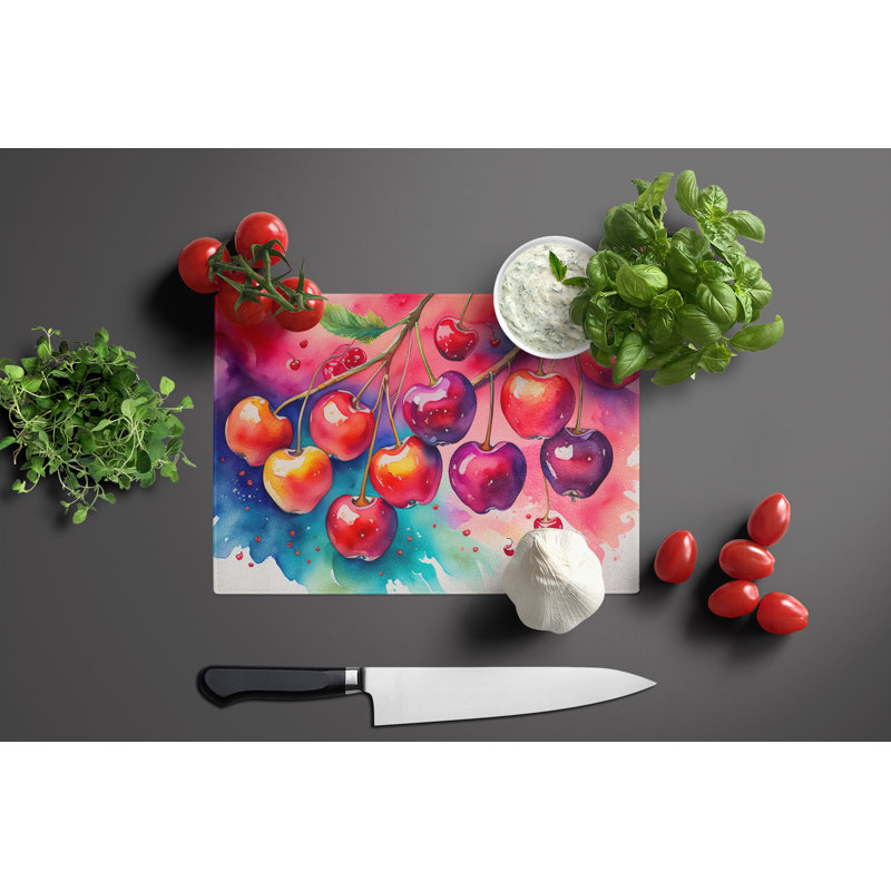 Colourful Cherries Glass Cutting Board Large