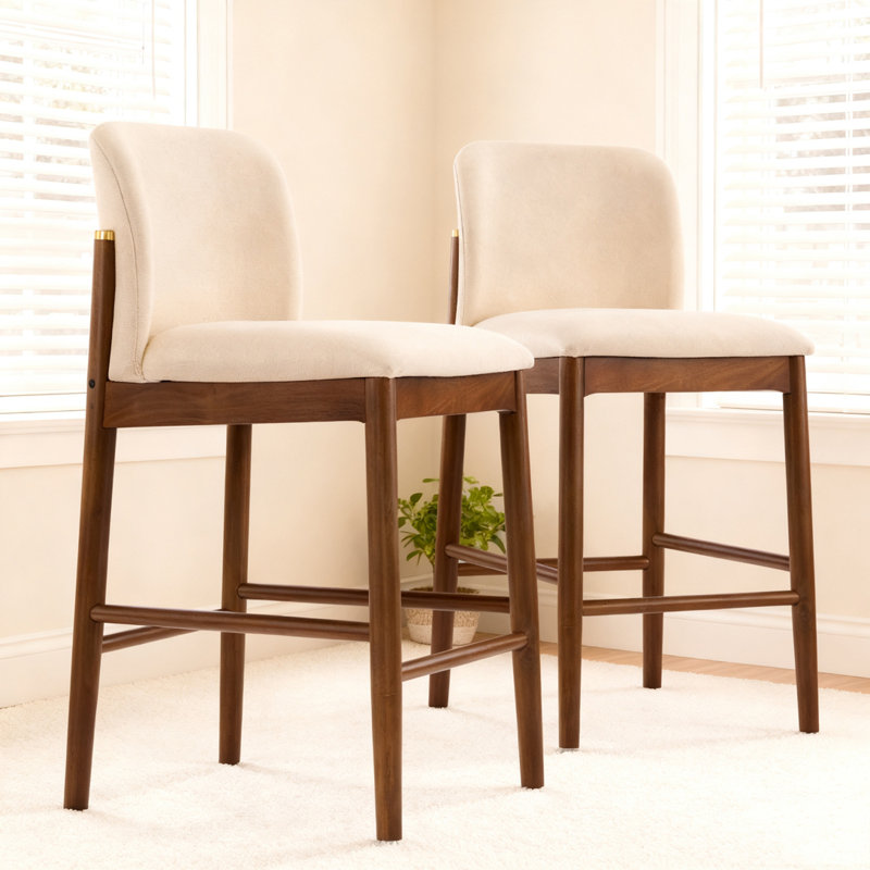 Tabouret de comptoir rembourré en bois, Noyer
