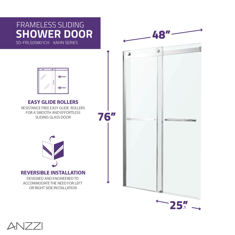 Kahn 48" x 76" Frameless Sliding Shower Door in Polished Chrome