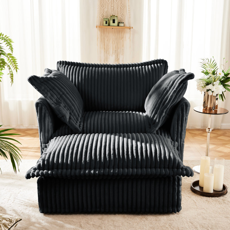 Fauteuil à assise profonde en velours côtelé gris avec coussins, confort luxueux, housses amovibles, structure en bois, rembourrage à assemblage rapide, tissu, sièges, housses à dossier haut, matériau respirant, structure