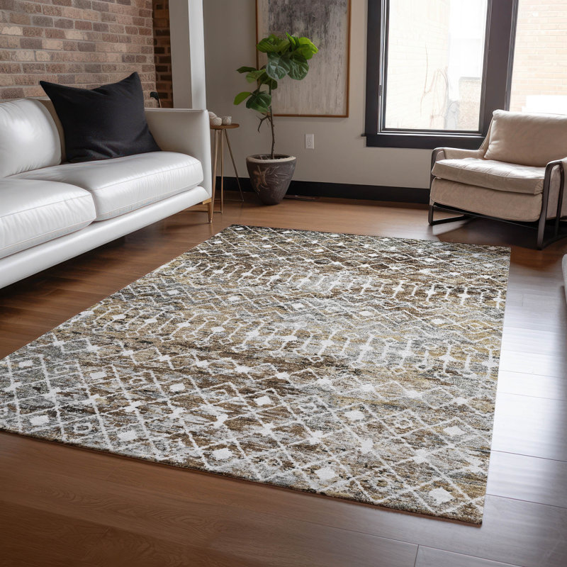 Machine Washable Indoor/Outdoor Claudian ACN1638 Brown 5' x 7'6" Rug, Rectangulaire 8 pi x 10 pi