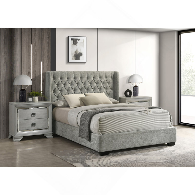 Tête de lit tapissier 1pc, Gris, Grand lit