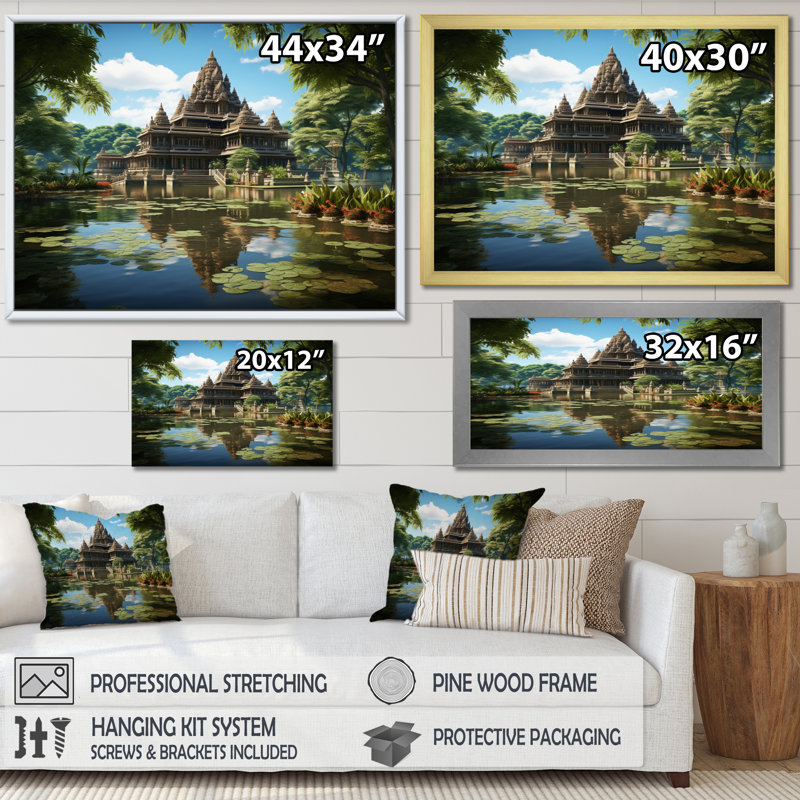 " Indian Art Temple Serenity I ", H 24 po x l 32 po x P 1 po, Cadre doré à une seule photo