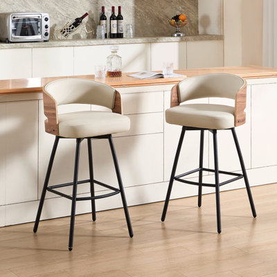 Modern Swivel Faux Leather Counter Stools with Bentwood Back by Corrigan Studio