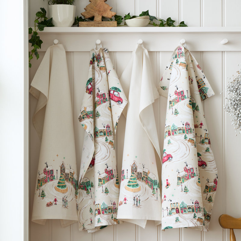 Christmas Town Cotton Kitchen Tea Towel Pack of 4