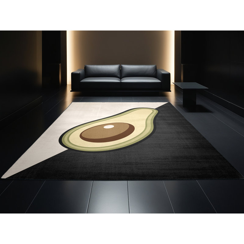Machine Washable Elkton Avocado Minimalist Rug in Beige – Black Binding, 2x4