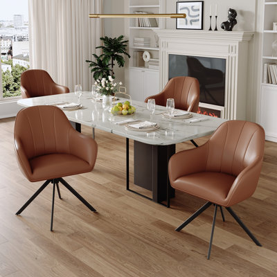 Modern Dining Chairs Set, Ergonomic Back with Soft Padded Armrests, 360° Swivel Thickened Breathable Seat, Sturdy Metal Legs, Easy Assembly