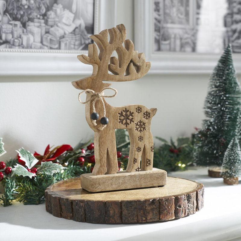 Renne flocon de neige en bois naturel, H 16 po x l 8 po x P 2 po