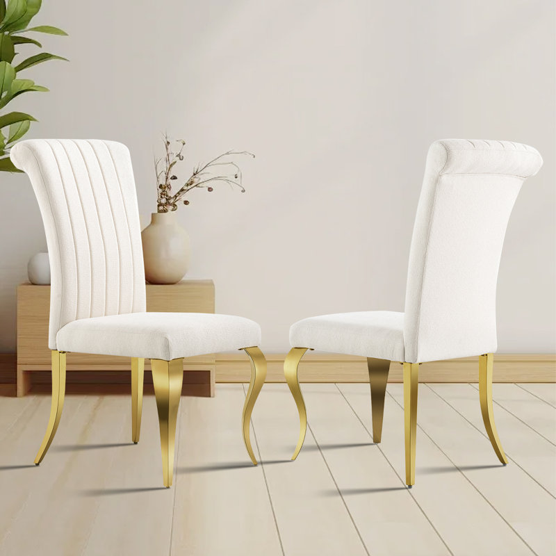 Arbedella 18.9'' H Boucle Upholstered Side Chair, White, Gold