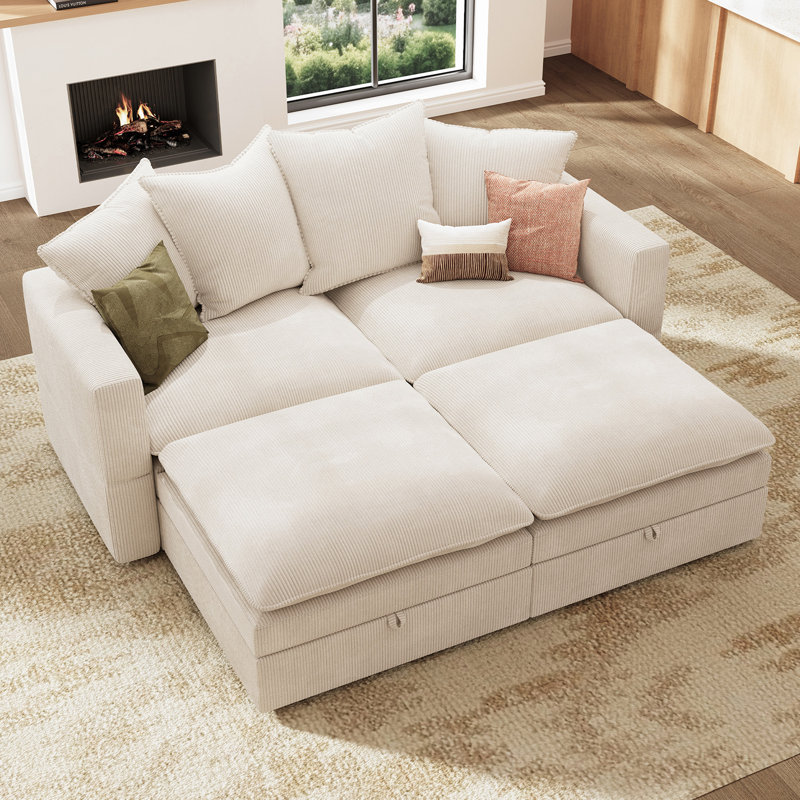 Wynter Corduroy Storage Sectional Sofa Modular Sofa Bed For Small Space, Beige Corduroy
